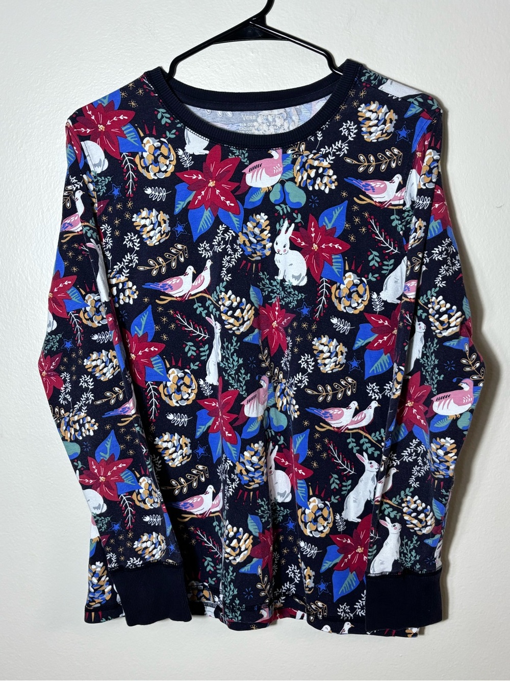 Vera Bradley Holiday Floral Animal Long Sleeve Pajama Top